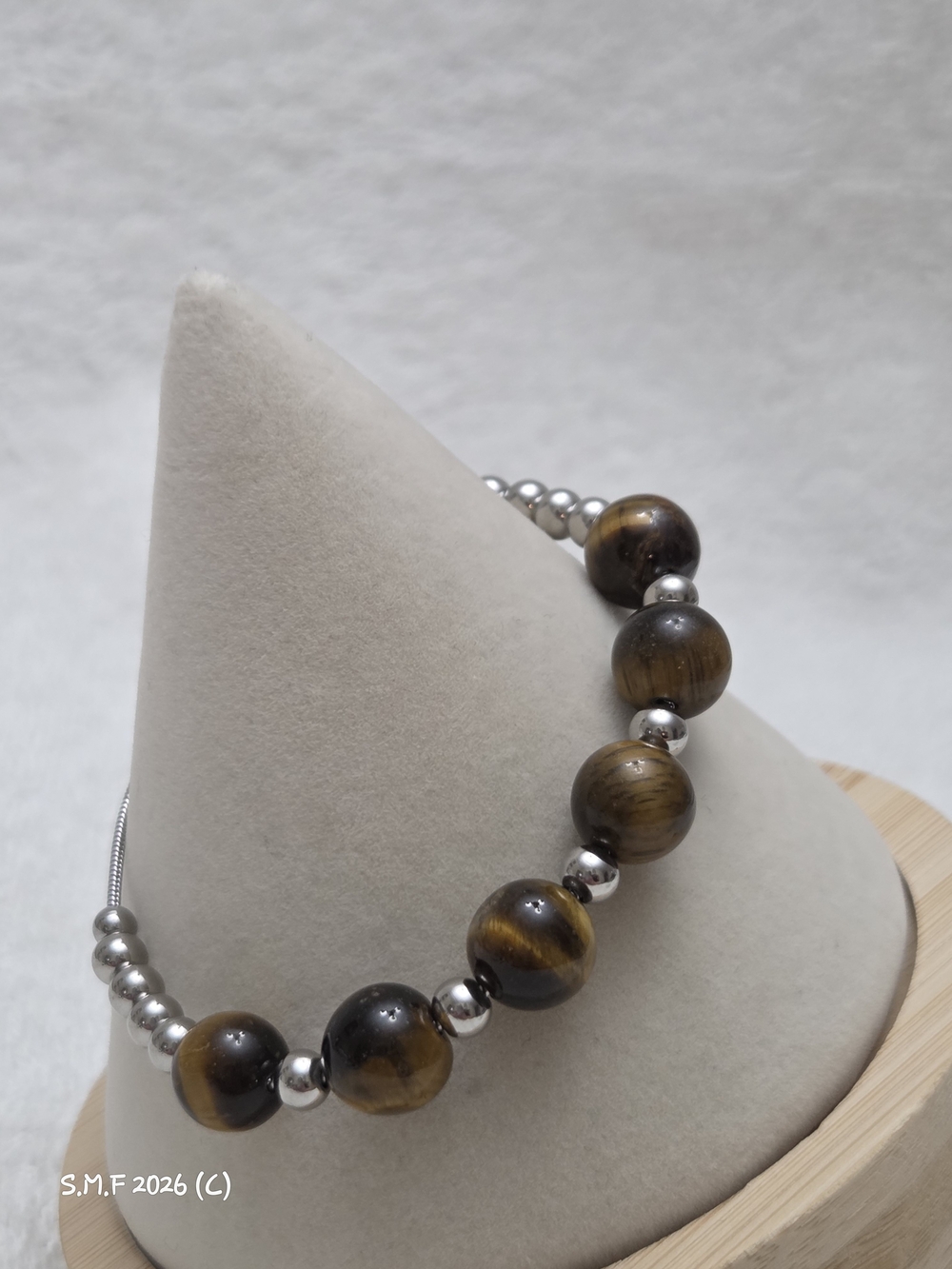 South African Tiger's Eye & Silver Beaded Bolo Bracelet in Stainless Steel